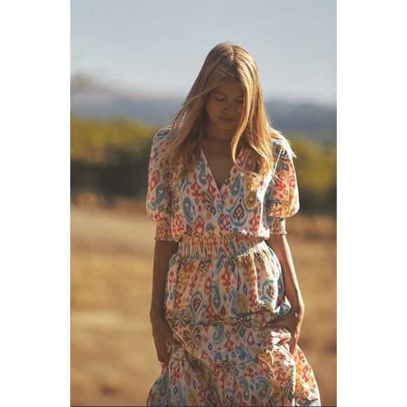 Anthropologie Women’s Felipa Midi Maxi Dress Ikat Print Size Medium - Picture 1 of 7